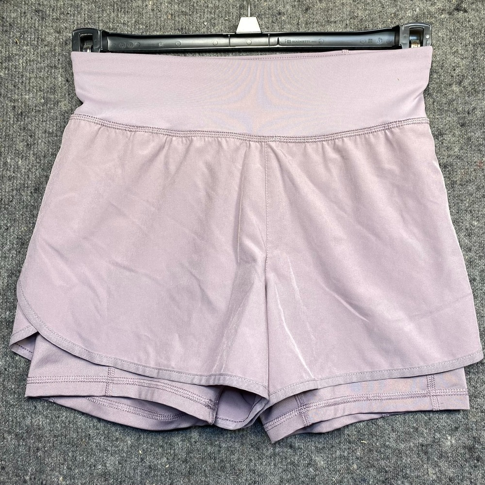 Apana 2-in-1 Womens Running Yoga Workout Shorts Elastic Waist Purple XS